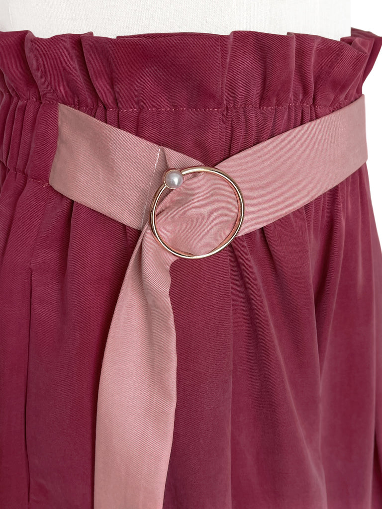 最後的機會!深洋紅色紙袋腰寬腿短褲