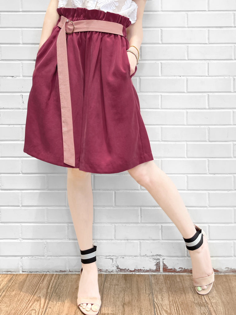 最後的機會!深洋紅色紙袋腰寬腿短褲