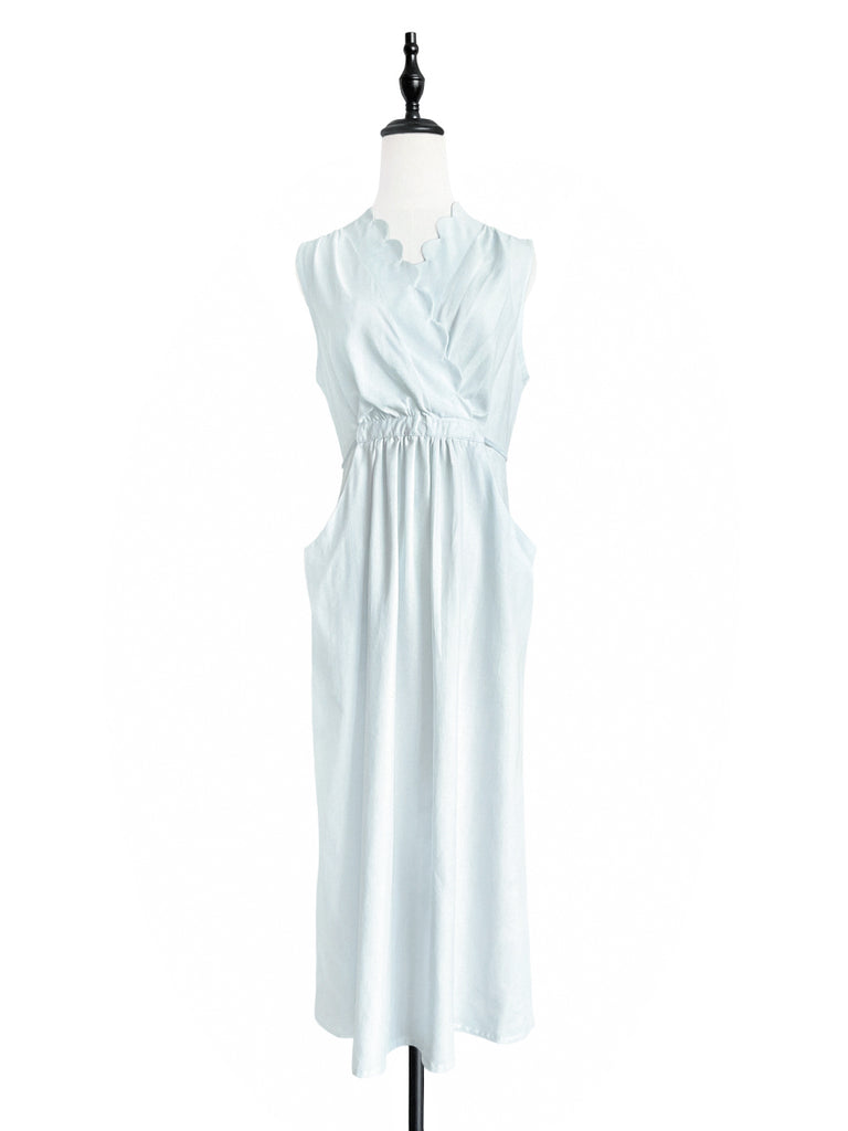 Surprise Sale! Pale Blue Scallop Detail Tie Waist Maxi Dress