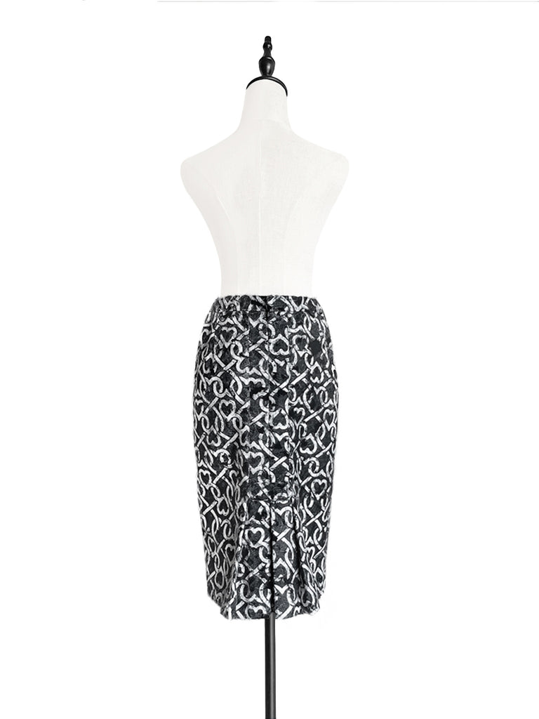 驚喜促銷!毛茸茸印花鉚釘後背褶襉直筒裙