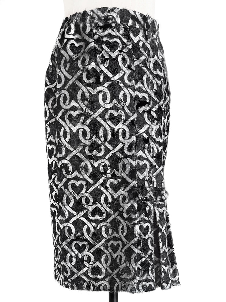 驚喜促銷!毛茸茸印花鉚釘後背褶襉直筒裙