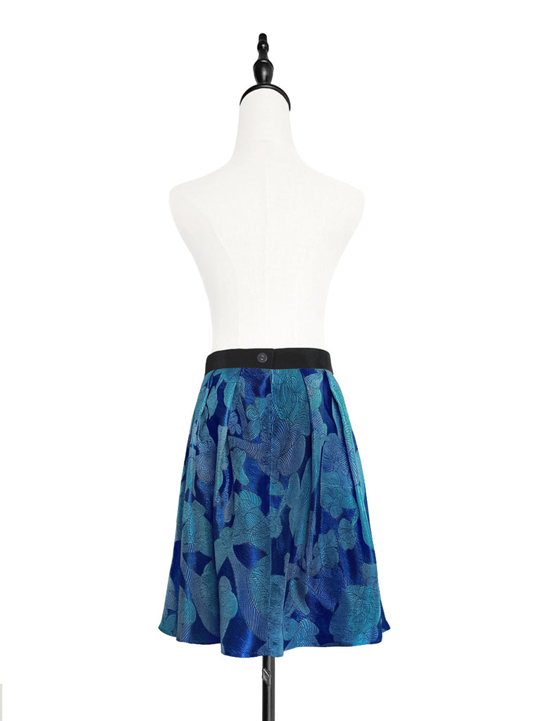 驚喜促銷!藍色印花 V 腰超喇叭提花裙