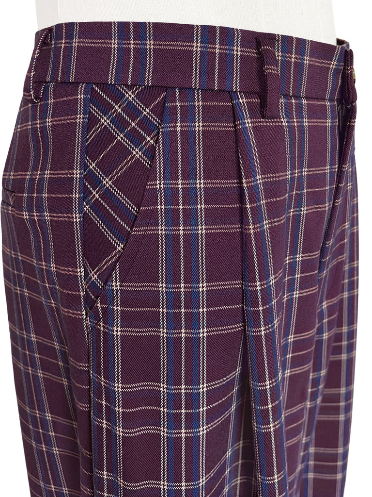 Surprise Sale! Magenta Checks Relax Fit Pleated Crop Trousers