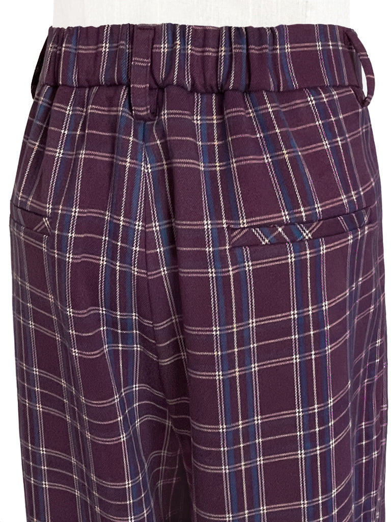 Surprise Sale! Magenta Checks Relax Fit Pleated Crop Trousers