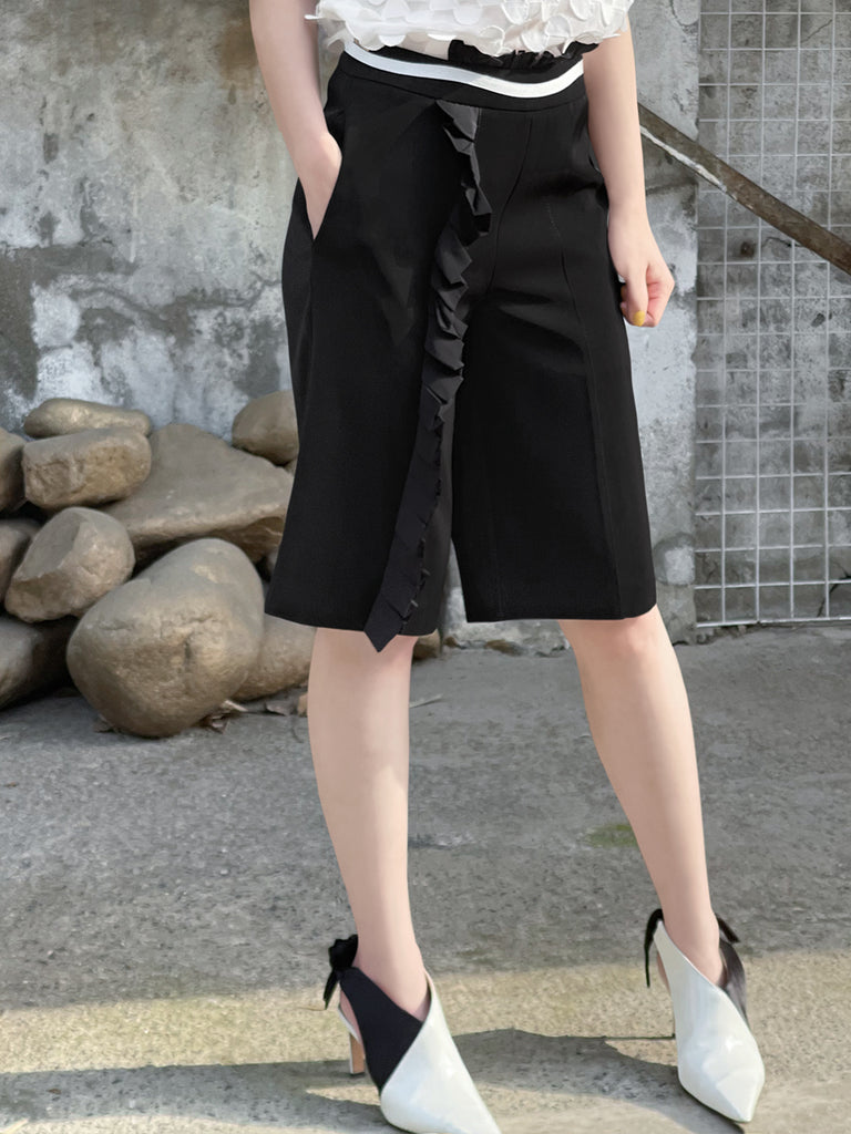 Surprise Sale! Classic Black High Waisted Tailor Ruffle Shorts
