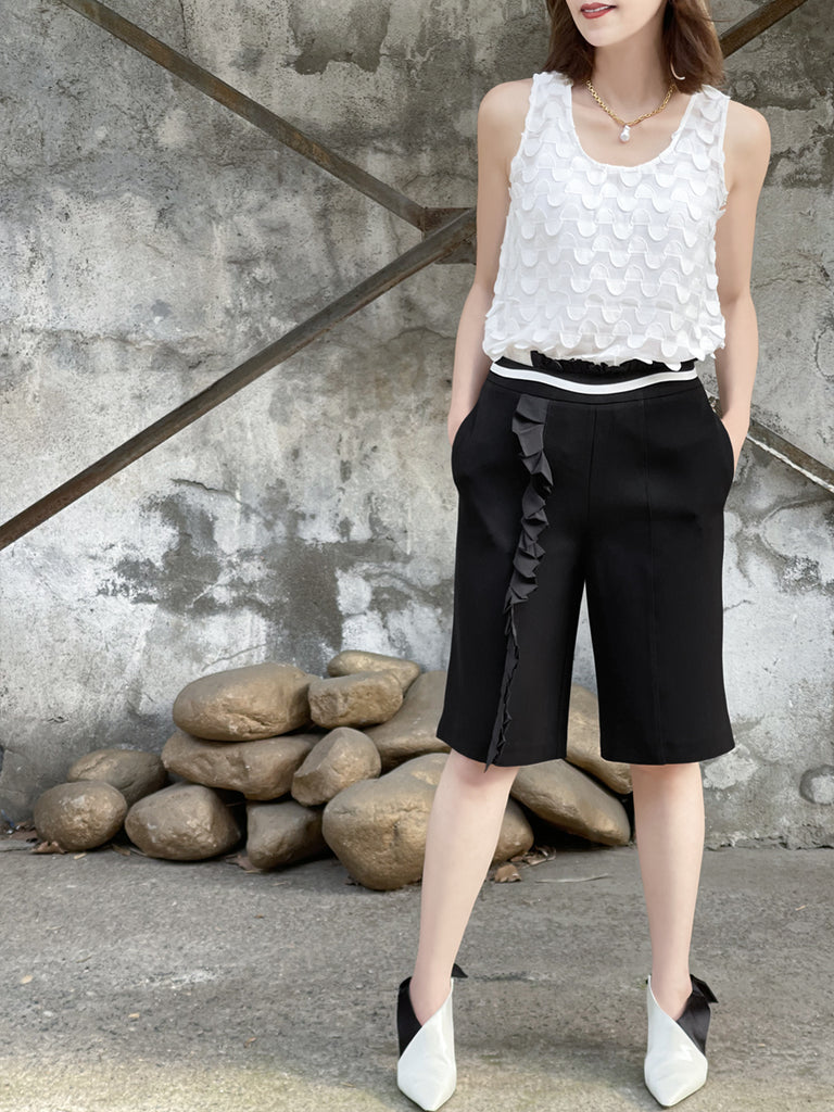 Surprise Sale! Classic Black High Waisted Tailor Ruffle Shorts