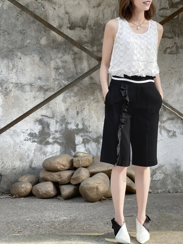 Surprise Sale! Classic Black High Waisted Tailor Ruffle Shorts