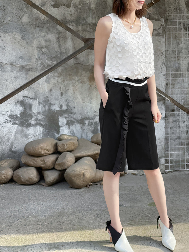 Surprise Sale! Classic Black High Waisted Tailor Ruffle Shorts