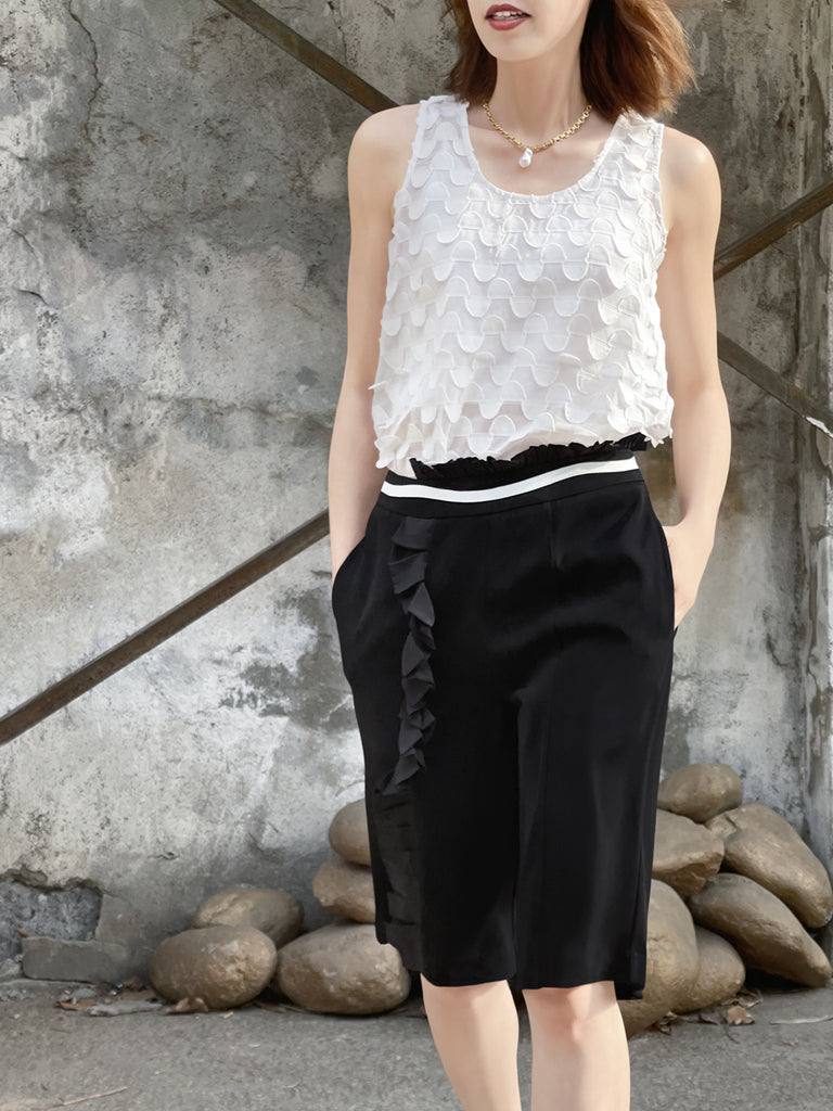 Surprise Sale! Classic Black High Waisted Tailor Ruffle Shorts