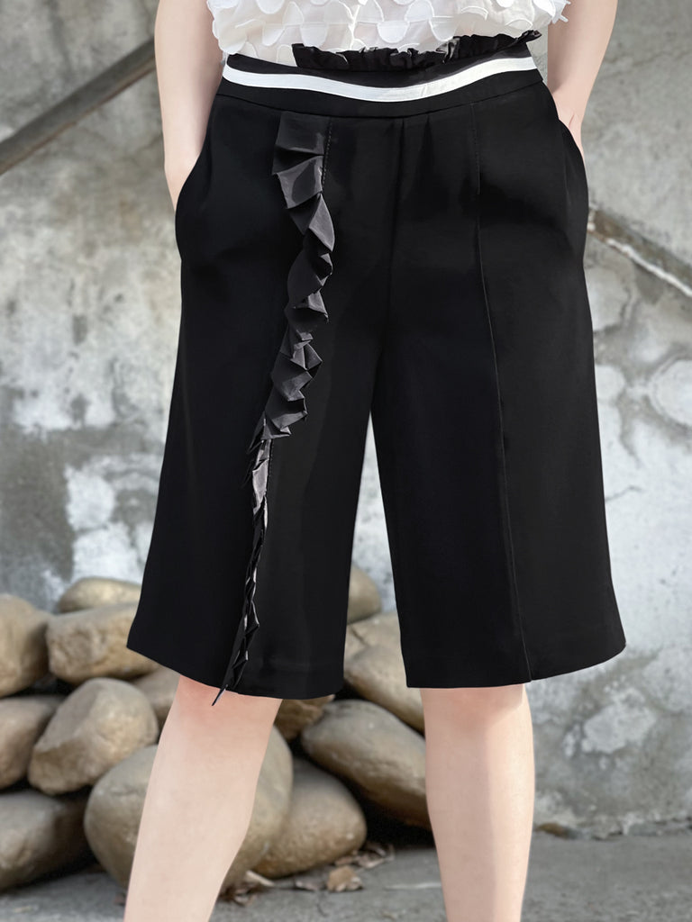 Surprise Sale! Classic Black High Waisted Tailor Ruffle Shorts