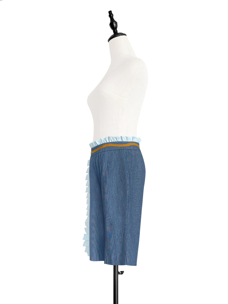 Surprise Sale! Chambray Blue High Waisted Tailor Ruffle Shorts