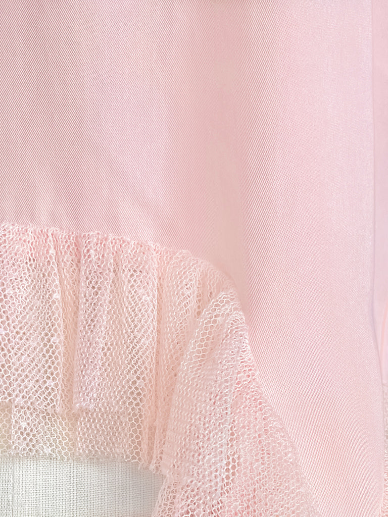 驚喜促銷!色調粉紅混合細節不對稱下擺荷葉邊上衣