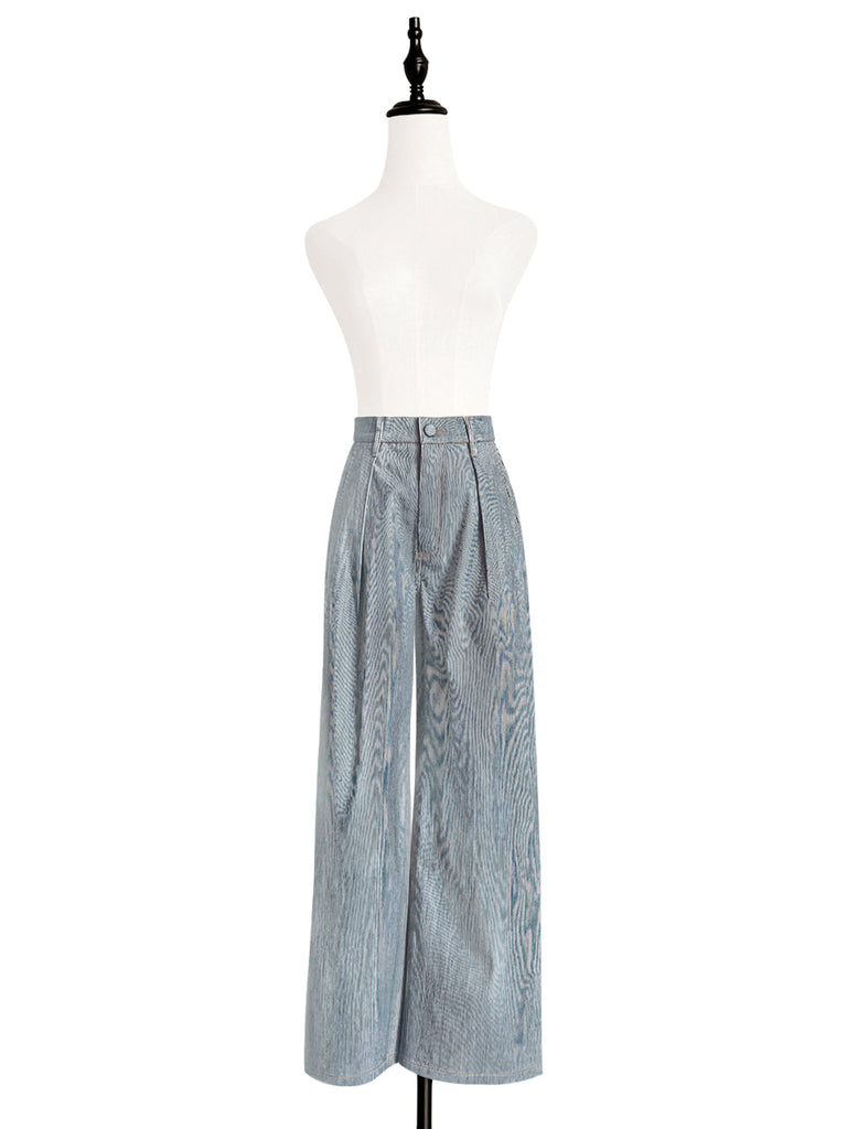 Surprise Sale! Blue Stripe Wideleg Slouchy Logo Embroidery Trousers