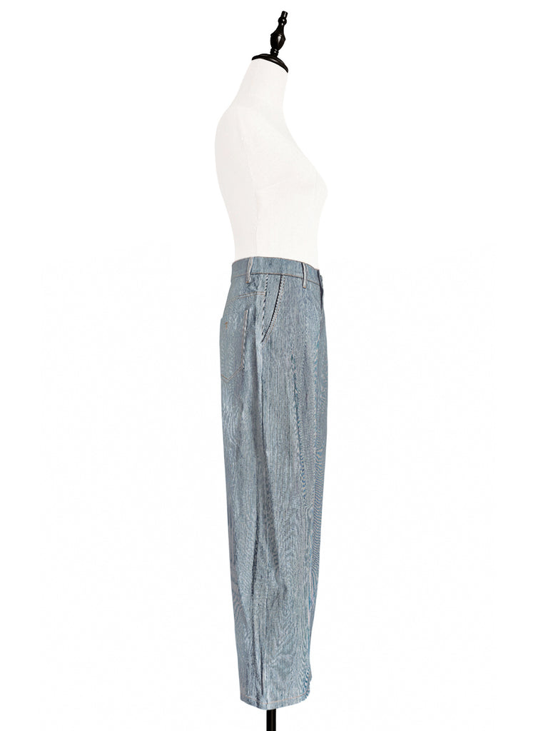 Surprise Sale! Blue Stripe Wideleg Slouchy Logo Embroidery Trousers