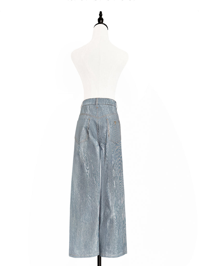 Surprise Sale! Blue Stripe Wideleg Slouchy Logo Embroidery Trousers
