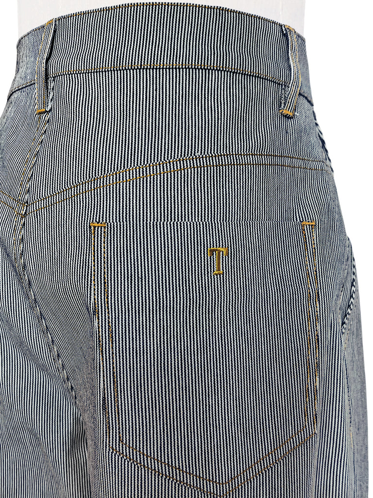 Surprise Sale! Blue Stripe Wideleg Slouchy Logo Embroidery Trousers