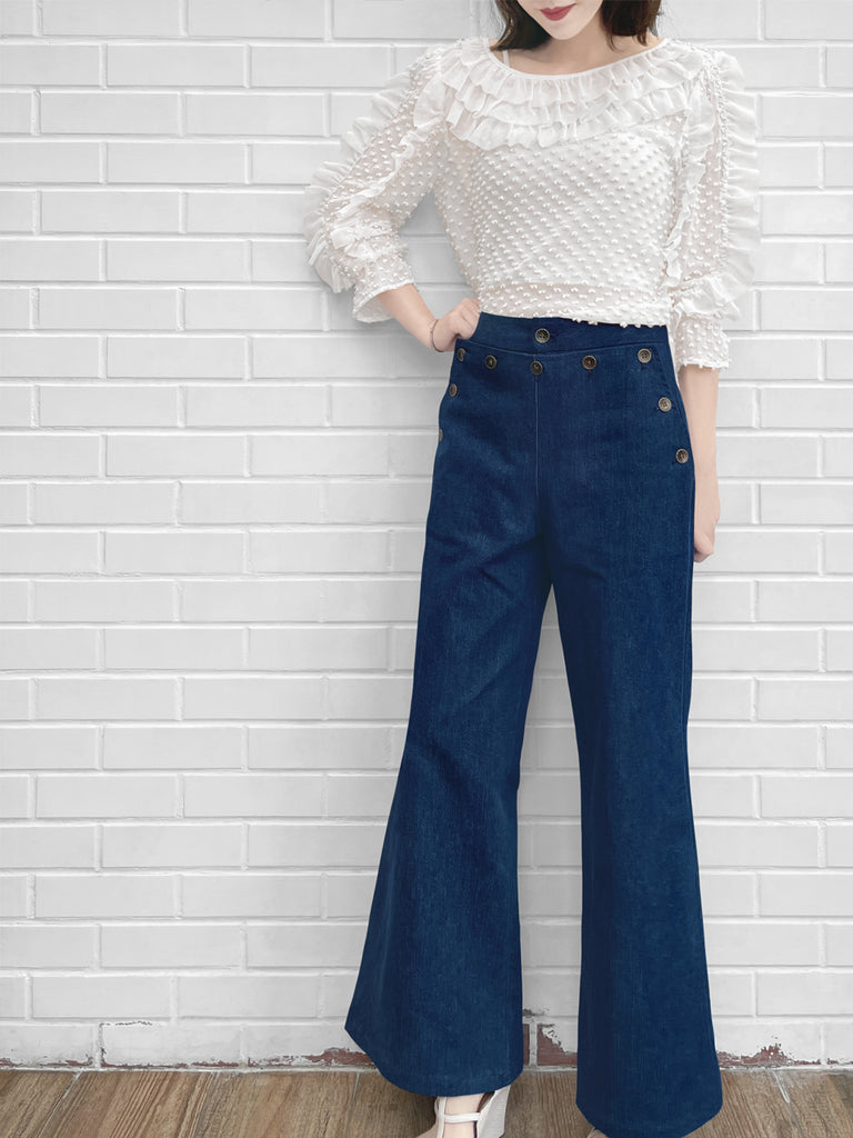 驚喜促銷!白色夾點荷葉邊抽褶下擺絲上衣