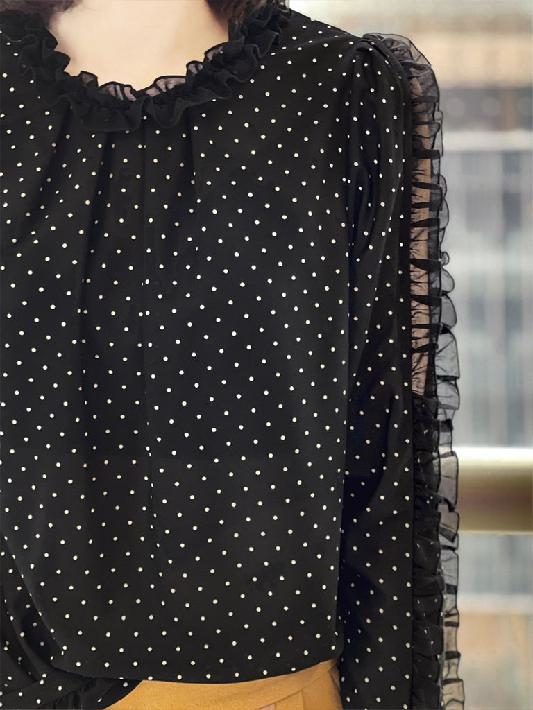 Surprise Sale! Dotty Ruffle Cut Out Sleeves Jersey Blouse