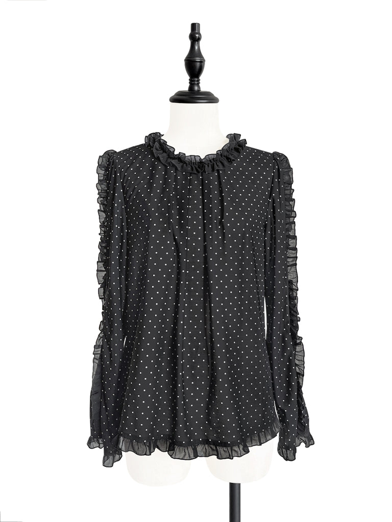 Surprise Sale! Dotty Ruffle Cut Out Sleeves Jersey Blouse
