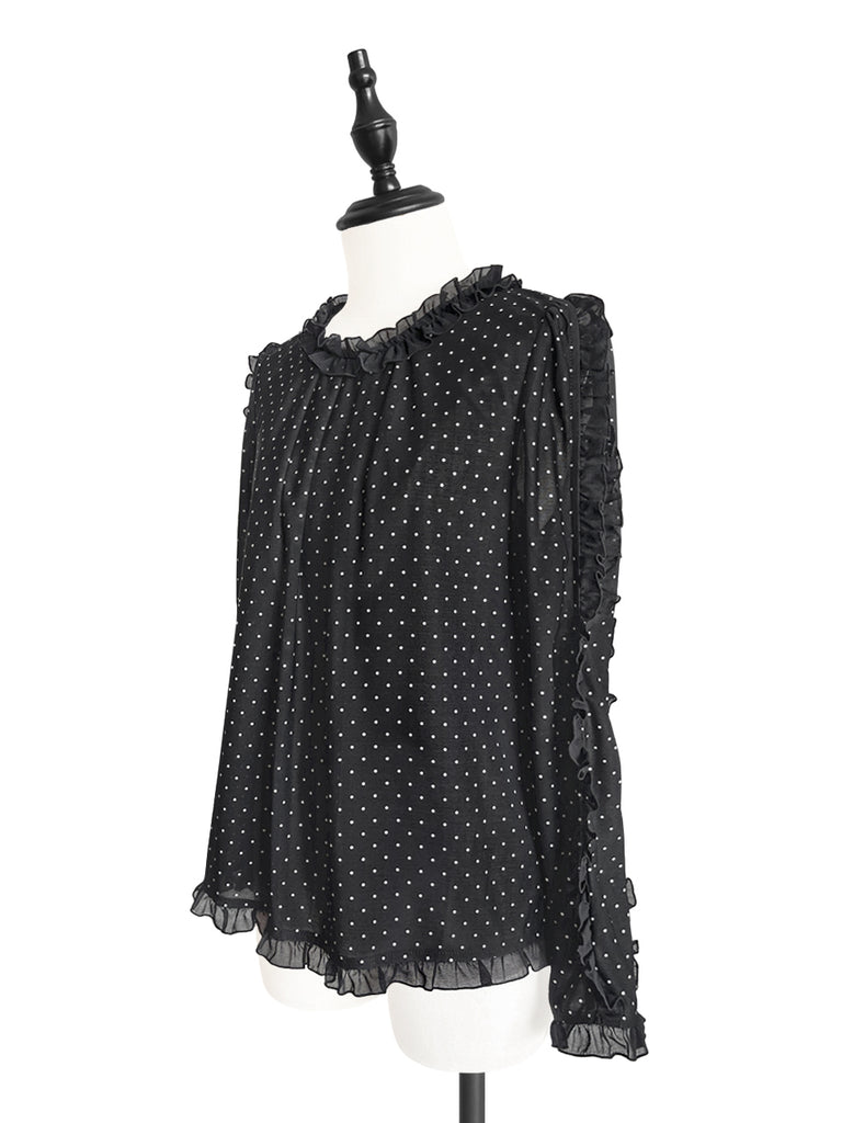 Surprise Sale! Dotty Ruffle Cut Out Sleeves Jersey Blouse