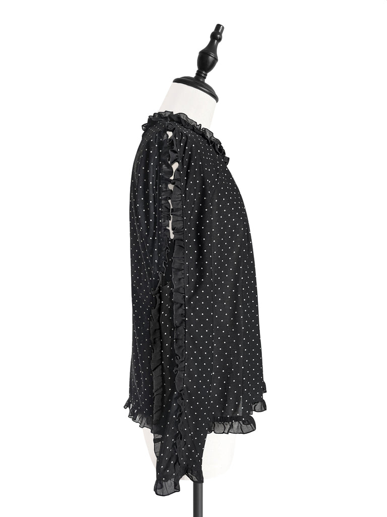 Surprise Sale! Dotty Ruffle Cut Out Sleeves Jersey Blouse
