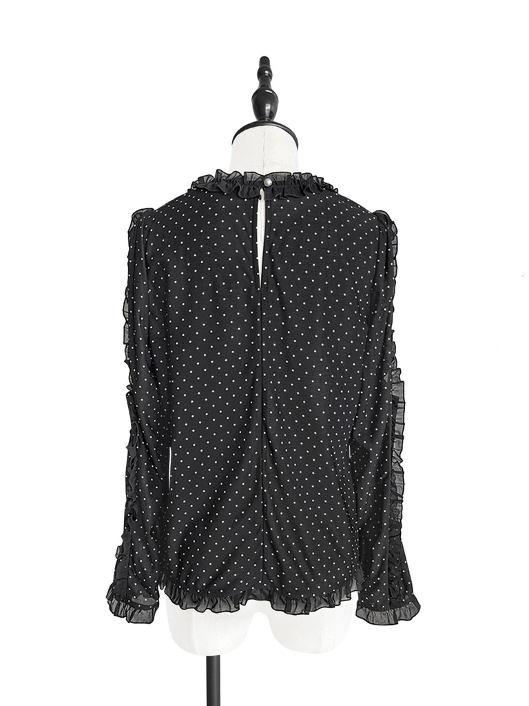 Surprise Sale! Dotty Ruffle Cut Out Sleeves Jersey Blouse