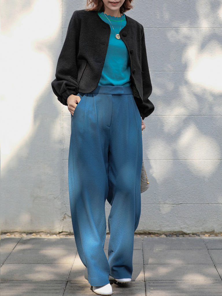 Last Chance! Vintage Blue Wide Leg Luxury Fine Wool Trousers