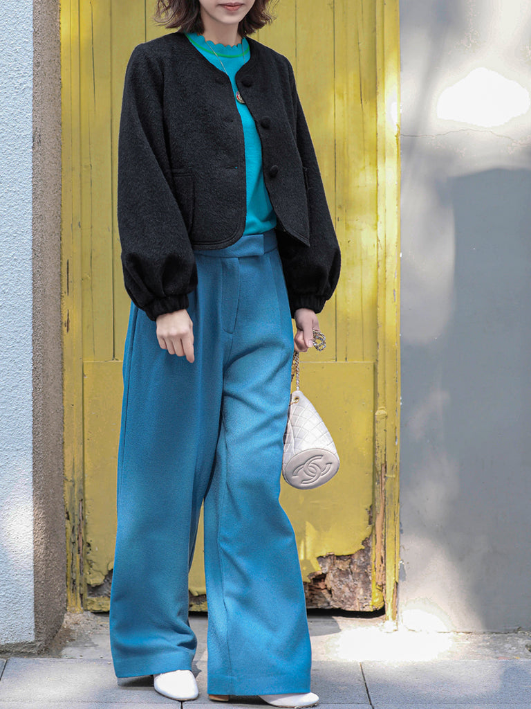 Last Chance! Vintage Blue Wide Leg Luxury Fine Wool Trousers