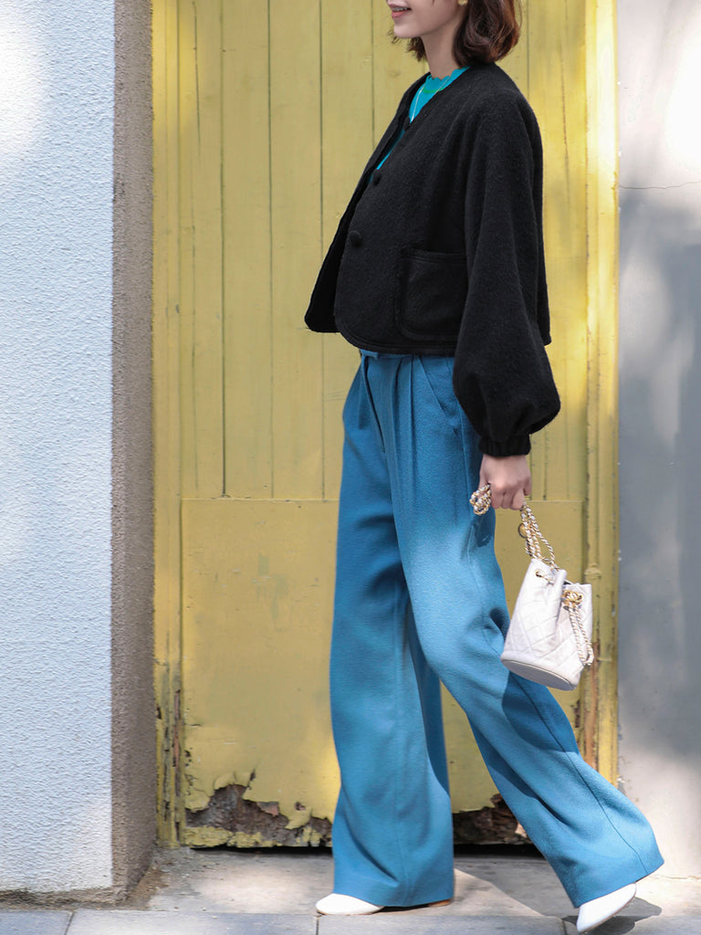 Last Chance! Vintage Blue Wide Leg Luxury Fine Wool Trousers