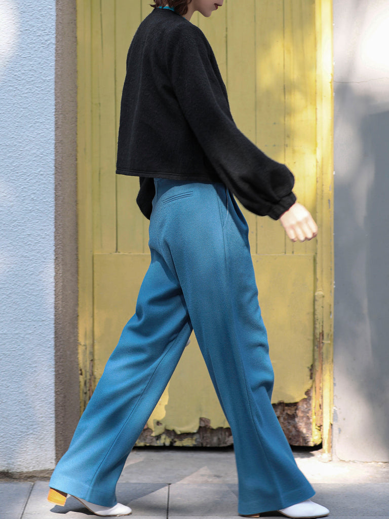 Last Chance! Vintage Blue Wide Leg Luxury Fine Wool Trousers