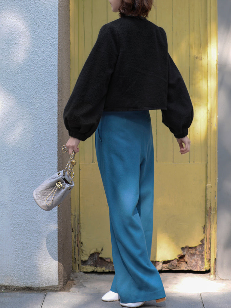 Last Chance! Vintage Blue Wide Leg Luxury Fine Wool Trousers