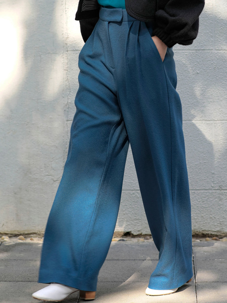 Last Chance! Vintage Blue Wide Leg Luxury Fine Wool Trousers