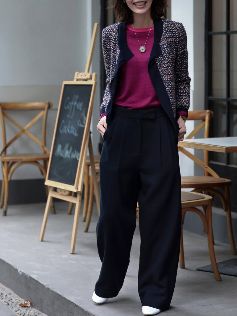 Last Chance! Dark Navy Wide Leg Luxury Fine Wool Trousers