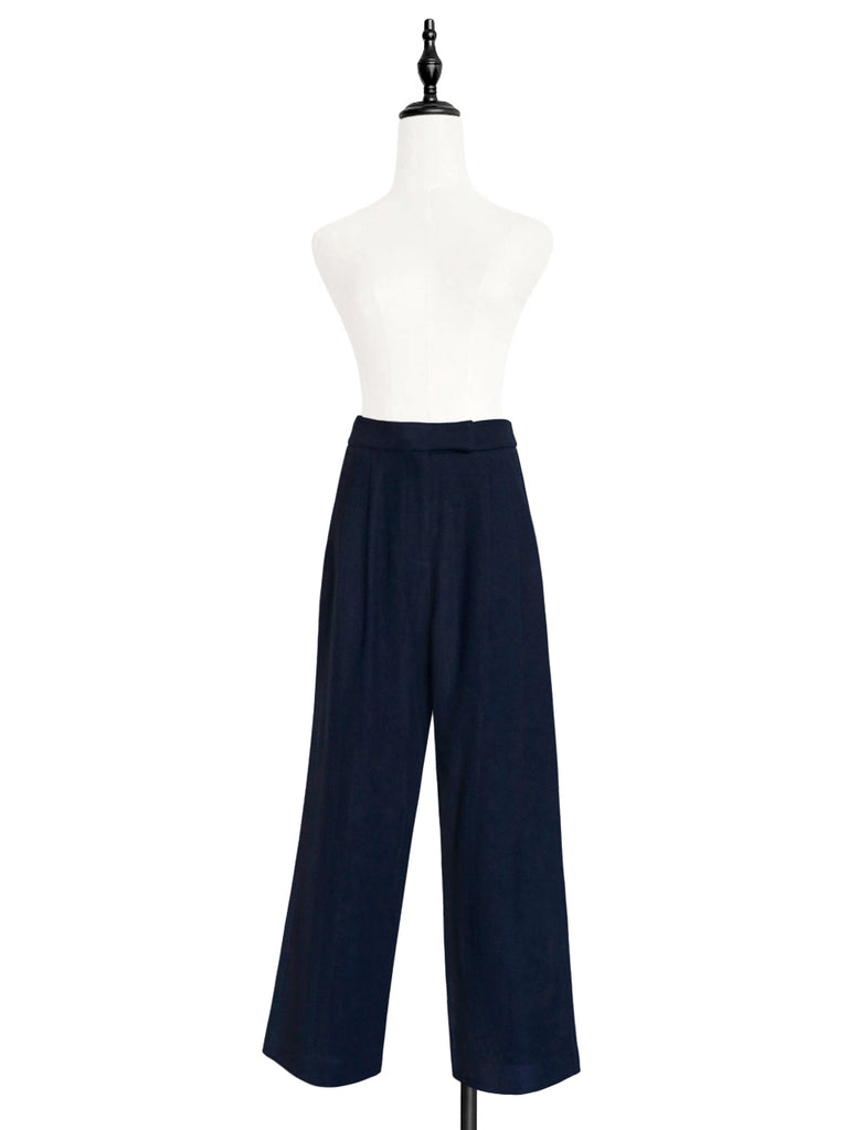 Last Chance! Dark Navy Wide Leg Luxury Fine Wool Trousers