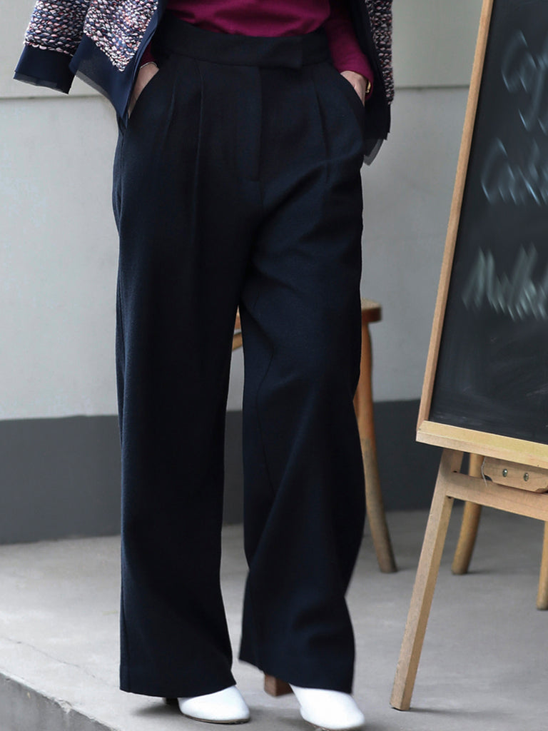 Last Chance! Dark Navy Wide Leg Luxury Fine Wool Trousers