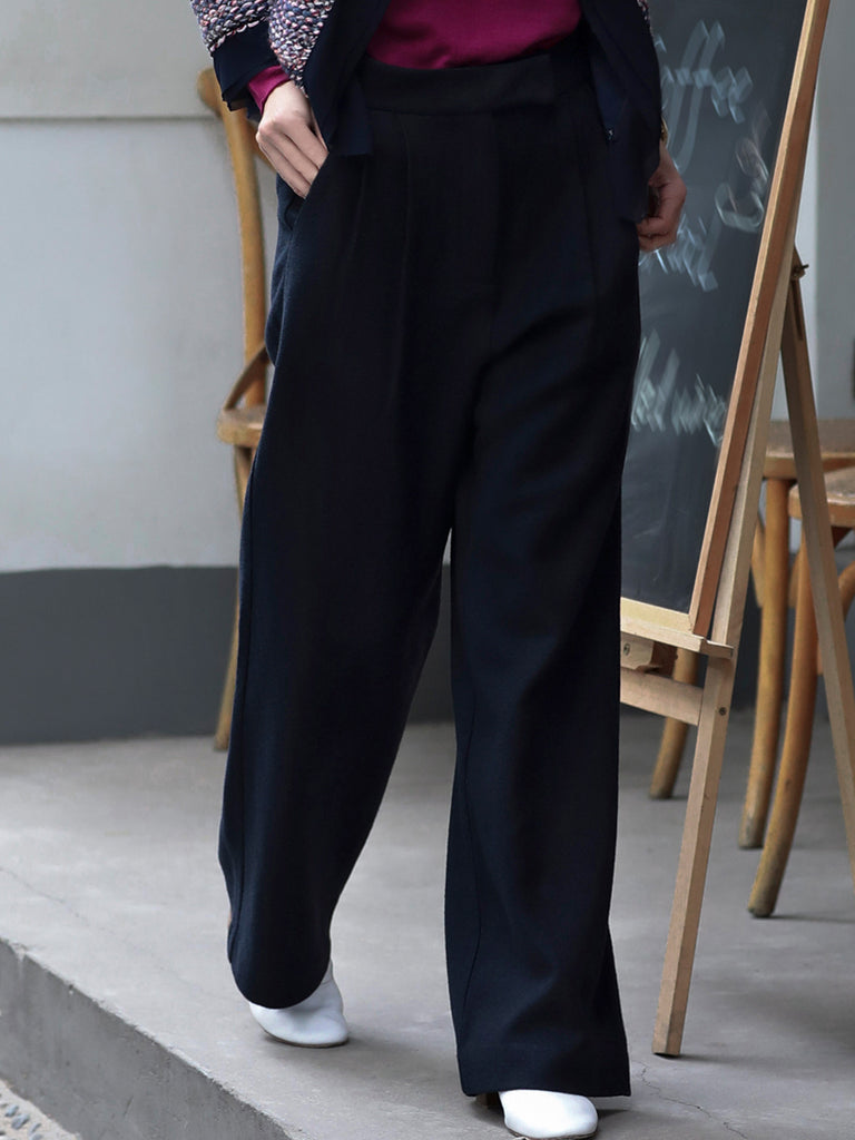 Last Chance! Dark Navy Wide Leg Luxury Fine Wool Trousers