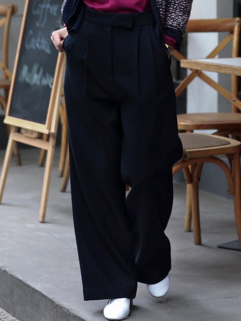 Last Chance! Dark Navy Wide Leg Luxury Fine Wool Trousers