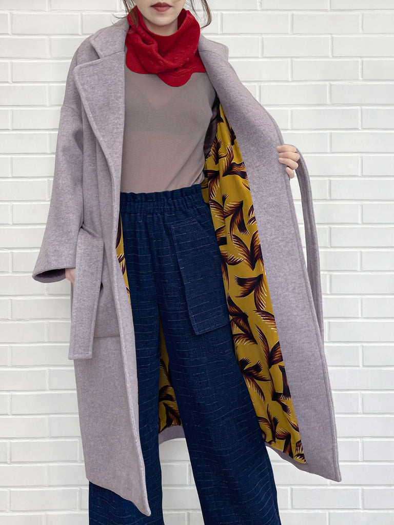 最後的機會!淡紫色寬鬆版型奢華羊毛束帶大衣