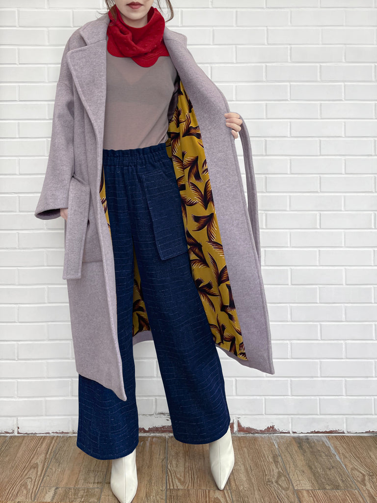 最後的機會!淡紫色寬鬆版型奢華羊毛束帶大衣