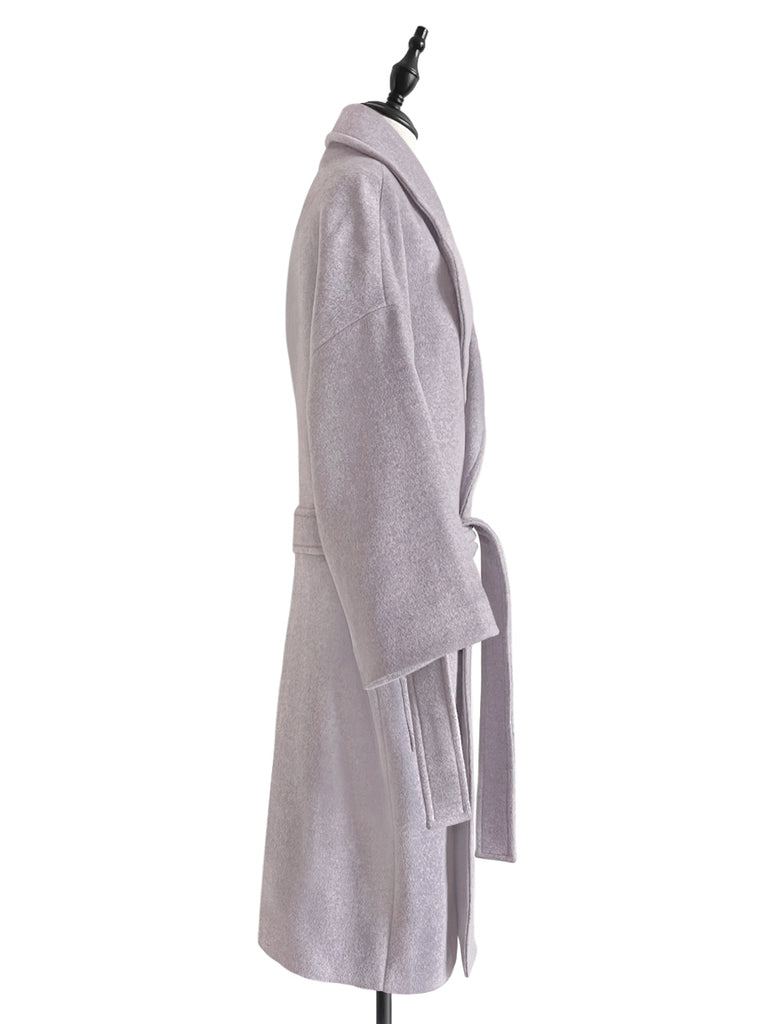最後的機會!淡紫色寬鬆版型奢華羊毛束帶大衣