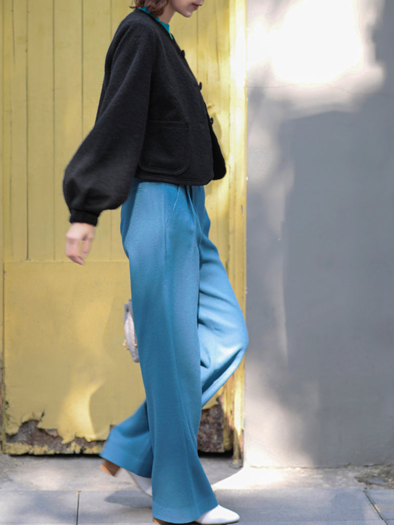 Surprise Sale! Classic Black Balloon Sleeve Button Front Wool Blend Jacket