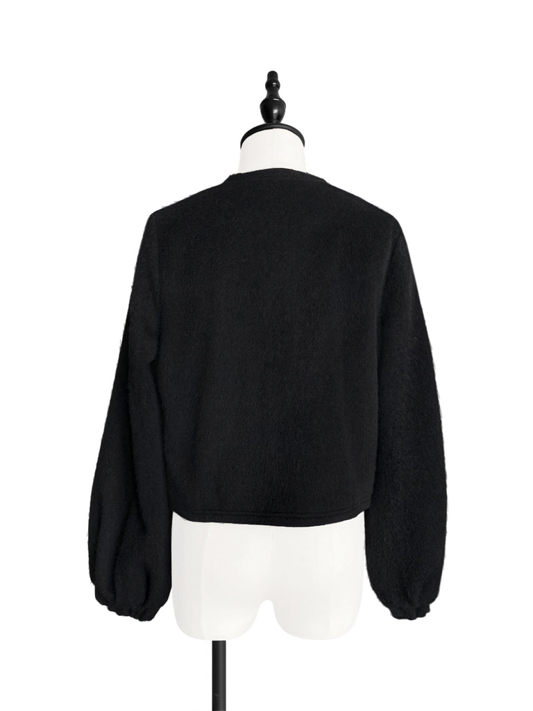 Surprise Sale! Classic Black Balloon Sleeve Button Front Wool Blend Jacket