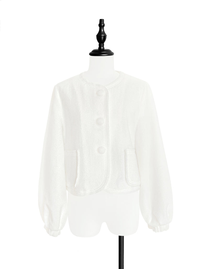 Surprise Sale! Ivory White Balloon Sleeve Button Front Wool Blend Jacket!