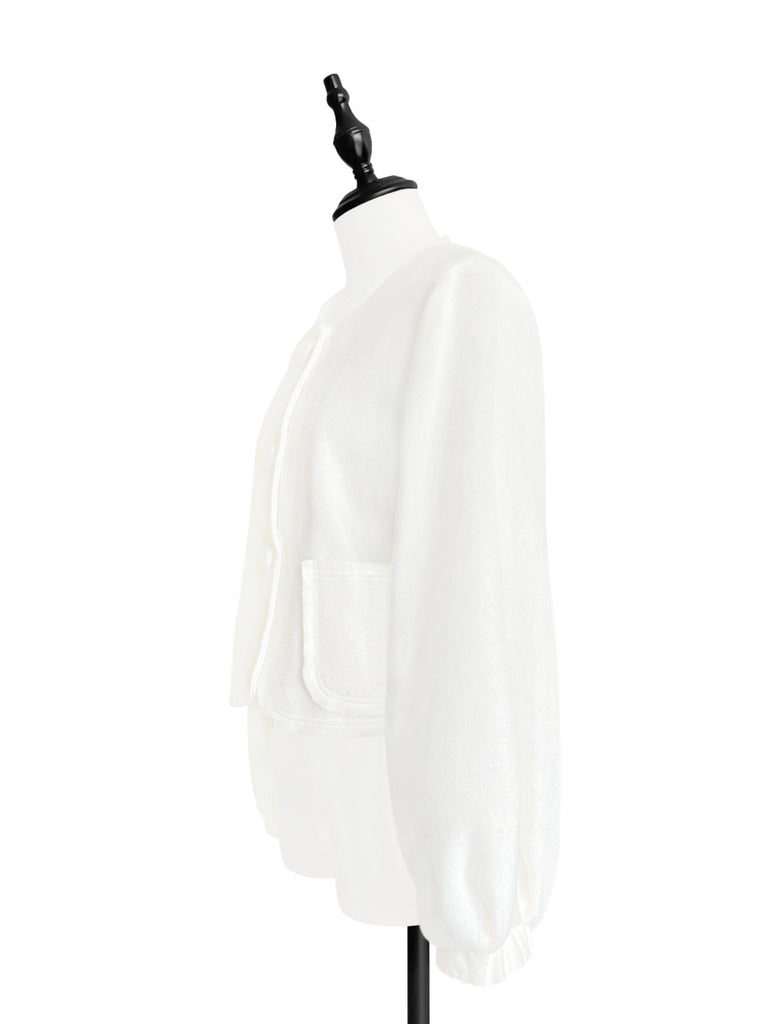 Surprise Sale! Ivory White Balloon Sleeve Button Front Wool Blend Jacket!