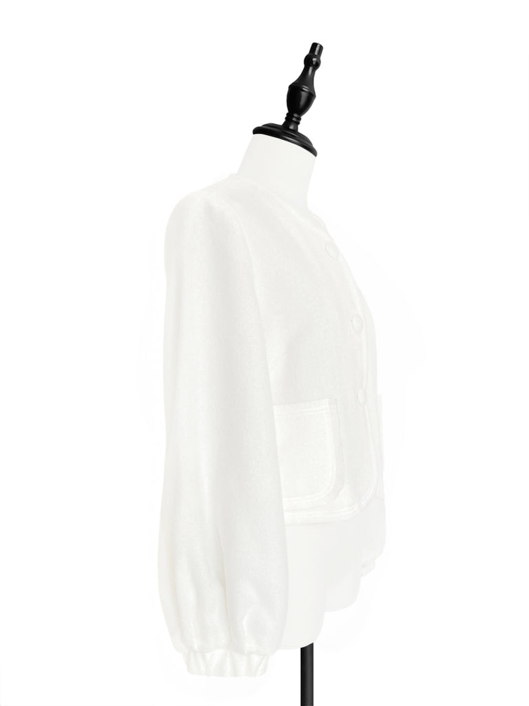 Surprise Sale! Ivory White Balloon Sleeve Button Front Wool Blend Jacket!