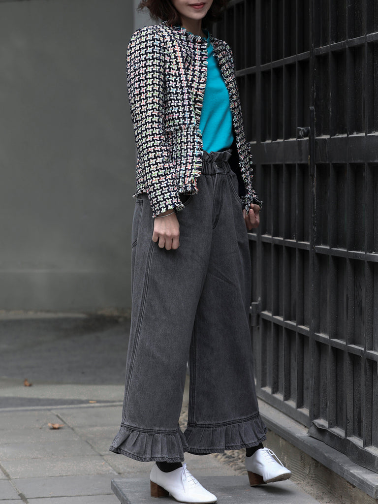 Surprise Sale! Colourful Raw Edges Patch Pocket Bouclè Tweed Jacket