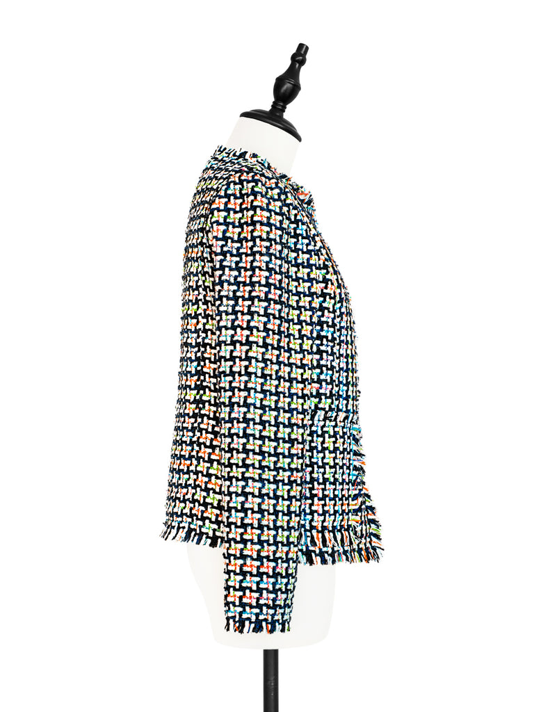 Surprise Sale! Colourful Raw Edges Patch Pocket Bouclè Tweed Jacket