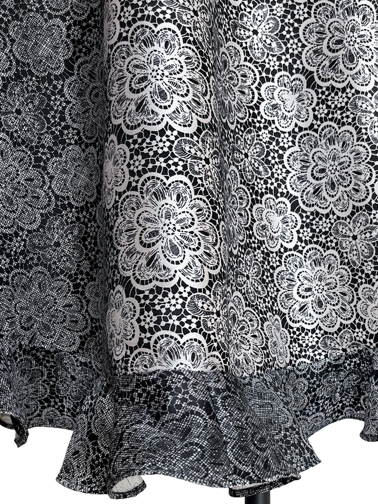 驚喜促銷!黑色漸層雛菊花園絲質羊毛半身裙