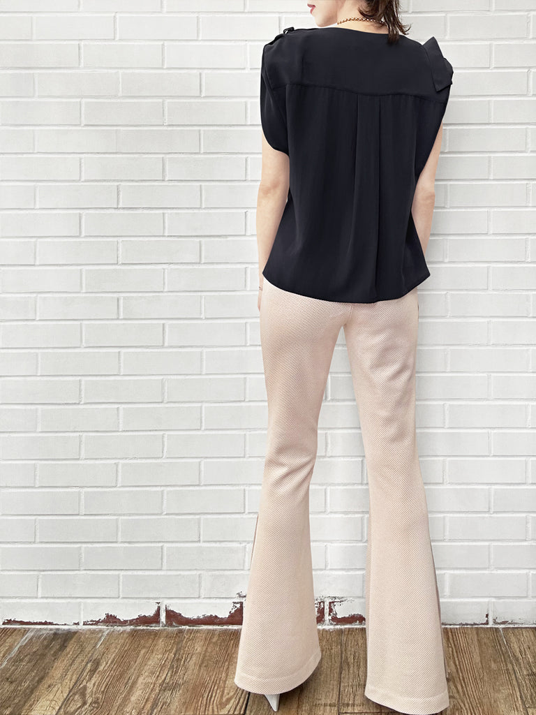 Surprise Sale! Midnight Silk V-neck Buckle Detail Roll Up Sleeve Blouse