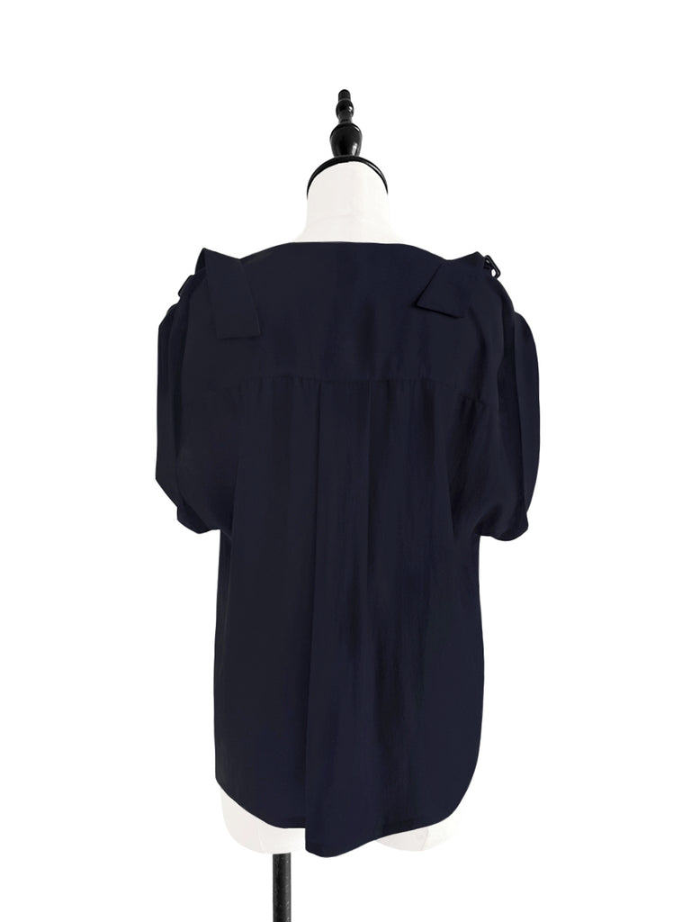 Surprise Sale! Midnight Silk V-neck Buckle Detail Roll Up Sleeve Blouse